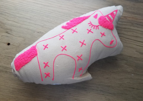 Pink Embroidered Unicorn Pillow