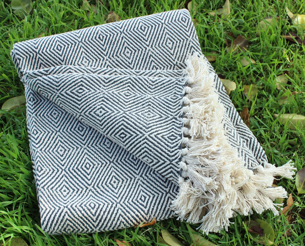 Charcoal and white Geo Cotton blanket