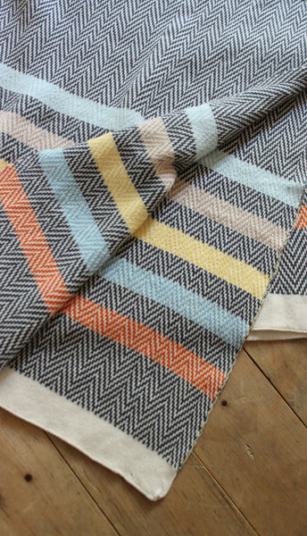 Multi Color Stripe and Harringbone Cotton Knit Blanket