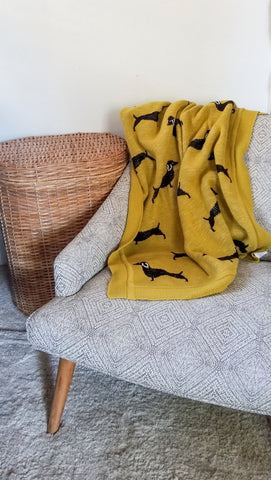 Mustard Yellow Dachshund Cotton Knit Blanket
