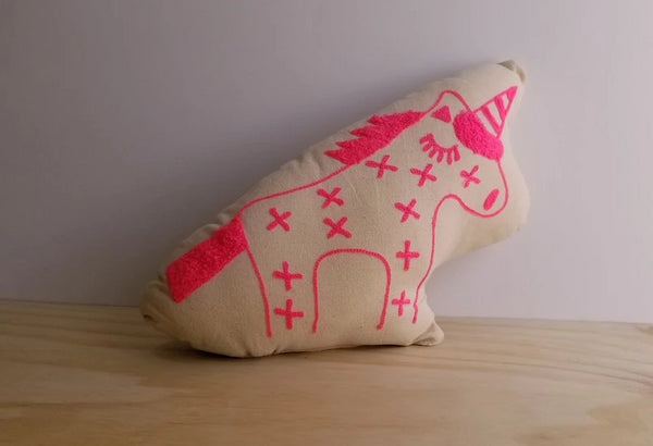 Pink Embroidered Unicorn Pillow
